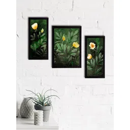 eCraftIndia Set Of 3 Green & Yellow Botanical and Floral Satin Matt Textured UV Art Painting-picture-38