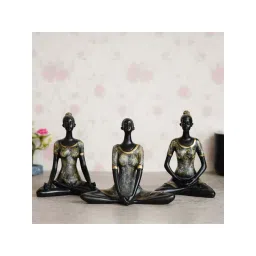 eCraftIndia Set of 3 Ladies in Yoga Pose Antique Finish Handcrafted Decorative Polyresin Showpiece-picture-44