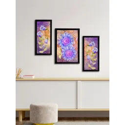 eCraftIndia Set of 3 Lavender & Beige Botanical & Floral Satin Matt Textured UV Wall Paintings-picture-39