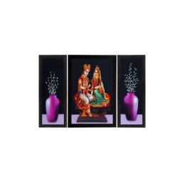 eCraftIndia Set Of 3 Lord Krishna Radha and Flowers Satin Matt Texture UV Art Painting-picture-28
