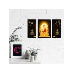 eCraftIndia Set of 3 Meditating Lord Buddha Satin Matt Textured UV Art Painting-picture-23