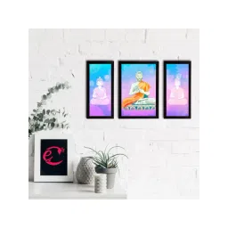 eCraftIndia Set of 3 Meditating Lord Buddha Satin Matt Textured UV Art Painting-picture-40