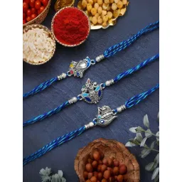 eCraftIndia Set of 3 Multicolor Religious Rakhis with Sibling Agreement & Roli Chawal Pack-picture-26