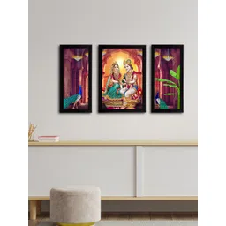 eCraftIndia Set of 3 Multicoloured Radha Krishna Satin Matt Textured UV Wall Arts-picture-39