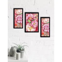 eCraftIndia Set of 3 Pink & Red Botanical & Floral Satin Matt Textured UV Wall Paintings-picture-19