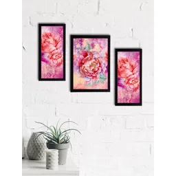 eCraftIndia Set of 3 Pink & Red Botanical & Floral Satin Matt Textured UV Wall Paintings-picture-10