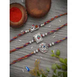 eCraftIndia Set of 3 Silver Religious Rakhis with Sibling Agreement & Roli Chawal Pack-picture-19