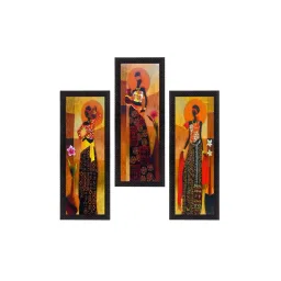 eCraftIndia Set of 3 Tribal Lady Satin Matt Texture UV Art Painting-picture-24
