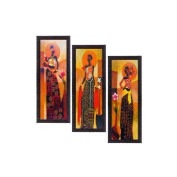 eCraftIndia Set Of 3 Tribal Village Ladies Satin Matt Texture UV Art Painting-picture-11