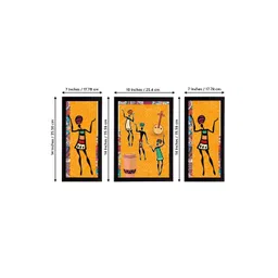 eCraftIndia Set of 3 Yellow & Black Tribal Theme Satin Matt Textured UV Wall Paintings image 2