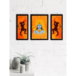 eCraftIndia Set of 3 Yellow & Blue Lord Ram Satin Matt Textured UV Wall Paintings-picture-33