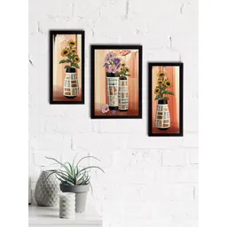 eCraftIndia Set of 3 Yellow & Green Botanical and Floral Satin Matt Textured UV Art Paintings-picture-28
