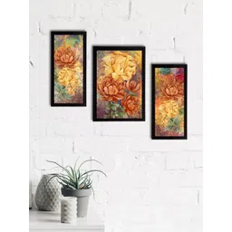 eCraftIndia Set of 3 Yellow & Green Botanical and Floral Satin Matt Textured UV Wall Art-picture-27