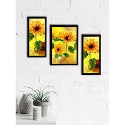 eCraftIndia Set of 3 Yellow & Green Botanical & Floral Satin Matt Textured UV Wall Paintings-picture-29