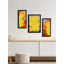 eCraftIndia Set of 3 Yellow & Orange Botanical & Floral Satin Matt Textured UV Wall Paintings-picture-35