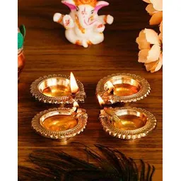 ecraftindia Set of 4 Auspicious Handcrafted Brass Diyas-picture-39