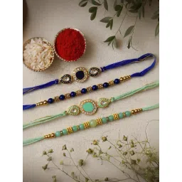 eCraftIndia Set of 4 Multicolor Beads Kundan Rakhis for Brother, Bhabhi, Kids-picture-28