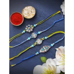 eCraftIndia Set of 4 Multicolor Kundan Floral Rakhis with Sibling Agreement & Roli Chawal Pack-picture-23
