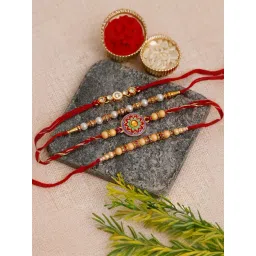 eCraftIndia Set of 4 Pearl Rakhis with Sibling Agreement & Roli Chawal Pack-picture-36