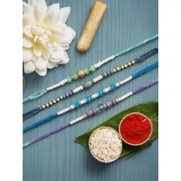 eCraftIndia Set of 4 Pearls, Beads, Rakhis, with Sibling Agreement & Roli Chawal Pack-picture-33