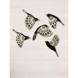 eCraftIndia Set Of 5 Black & Beige Flying Bird Printed Wooden Wall Hanging-image-1