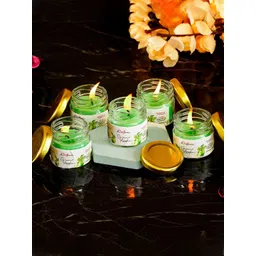 eCraftIndia Set of 5 Green & Transparent Green Apple Scented Mini Jar Candles-image-12