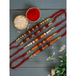 eCraftIndia Set of 5 Multicolor Beads, Pearls, Diamond, Rudraksha Rakhis-picture-40