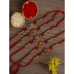 eCraftIndia Set of 5 Red & Golden Om Symbol and Lord Ganesha Religious Rakhis-image-8