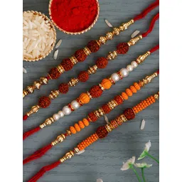 eCraftIndia Set of 5 Red Rudraksh Rakhi Set-picture-26