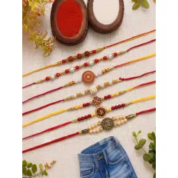 eCraftIndia Set of 7 Multicolor Rudraksha Pearls, Om, Shri Religious Rakhis-picture-17