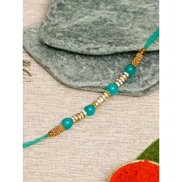 eCraftIndia Turquoise Designer Rakhi and Roli Chawal Pack-picture-37