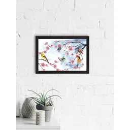eCraftIndia White & Black Birds Sitting On Tree Branch Satin Matte Texture Wall Art-picture-26