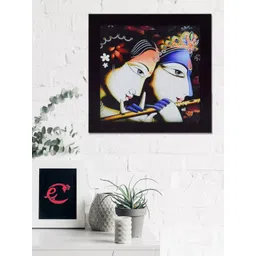 eCraftIndia White & Black Radha Krishna Playing Flute Satin Matt Texture UV Wall Art-picture-14