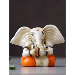eCraftIndia White & Orange Lord Ganesha Idol Playing Cymbals Showpiece-picture-12