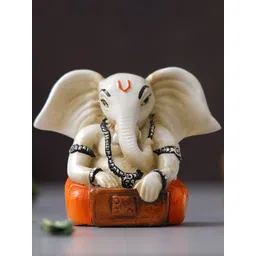 eCraftIndia White & Orange Lord Ganesha Idol Playing Harmonium Polyresin Showpieces-picture-29
