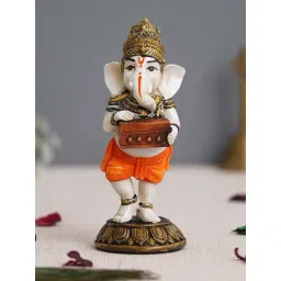 eCraftIndia White & Orange Resin Lord Ganesha Idol Playing Harmonium Showpiece-picture-10