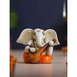 eCraftIndia White Polyresin Hcrafted Lord Ganesha Idol Playing Veena Showpieces-picture-19