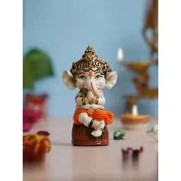 eCraftIndia White Polyresin Hcrafted Lord Ganesha Idol Sitting On Rock Showpieces-picture-19