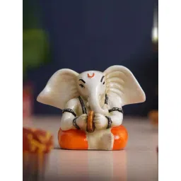 eCraftIndia White Polyresin Lord Ganesha Idol Playing Cymbals Musical Instrument Showpieces-picture-12