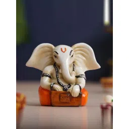 eCraftIndia White Polyresin Lord Ganesha Idol Playing Harmonium Musical Instrument Showpieces-picture-17