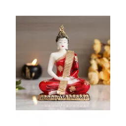 eCraftIndia White, Red & Golden Meditating Lord Buddha Handcrafted Polyresin Figurine-picture-31