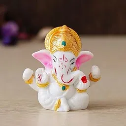 eCraftIndia White Resin Lord Ganesha Idol with Golden Mukut| Lord Ganesha Idol for Home Decor Office Car Dashboard| Ganesha Statue for Puja Room| Ganpati Murti| God Statue Gift for Diwali, Birthday-picture-15