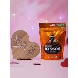 eCraftIndia Wooden Heart Shaped You Are My Missing Showpiece & Hershey'S Kisses Almonds Chocolate-picture-17