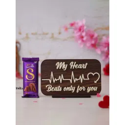 eCraftIndia Wooden My Heart Beats Only For You Showpiece & Cadbury Dairy Milk Silk Chocolate-picture-19