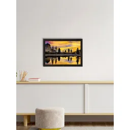 eCraftIndia Yellow & Black Scenic Lake Side View Wall Art-picture-18