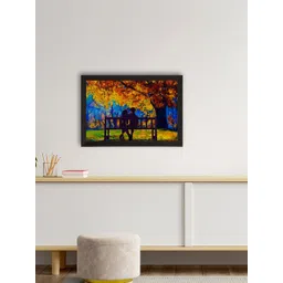eCraftIndia Yellow & Blue Romantic Couple Sitting On Bench Valentine Theme Satin Matt Textured UV Art Painting-picture-15