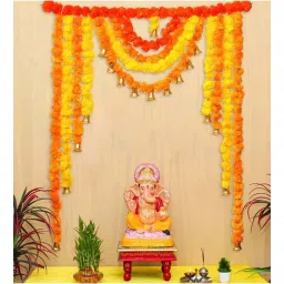 ecraftindia Yellow & Orange Plastic White Marigold Bandhanwar Toran for Main Door, Home Decor-picture-19