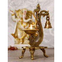 eCraftIndia Yellow Showpieces Antique Finish Parrot Showpiece Diya with Bell-picture-41