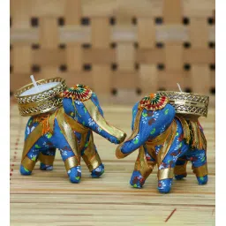 ecraftindia Elephant Blue Plastic Table Tea Light Holder image 1