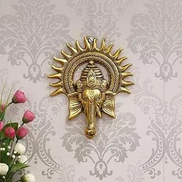 eCraftIndia Golden Metal Sun Decorative Ganesha Wall Hanging | Lord Ganesha Statue Wall Art- Decorative Showpiece for Wall Decor | Diwali Decoration Items for Home Decor- Gift for Diwali Housewarming-picture-18